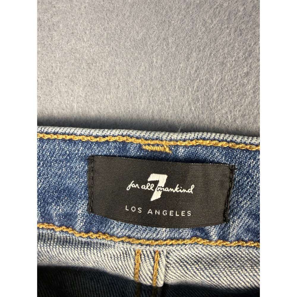 7 For All Mankind High Waist Ankle Skinny Jeans Medium Wash Raw Hem Size 33 - Picture 4 of 6